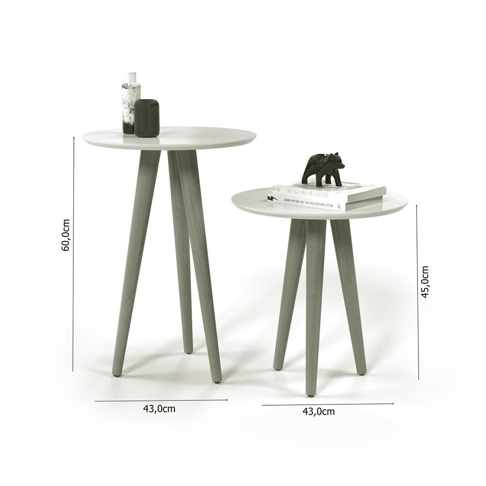 Conjunto 2 Mesas 4202 Pés Palito Ofertamo Sala Off White/Freijo