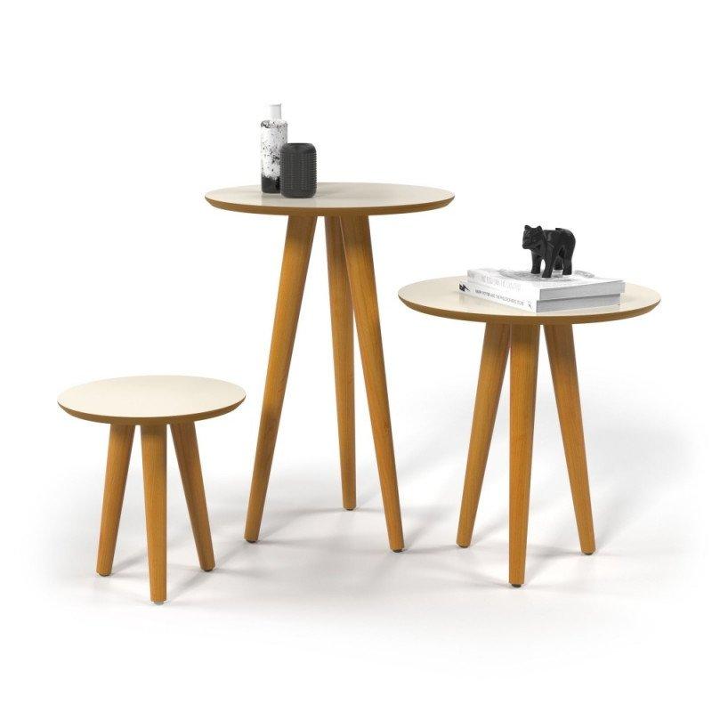 Conjunto 3 Mesas 4303 Pés Palito Ofertamo Sala Off White/Freijo