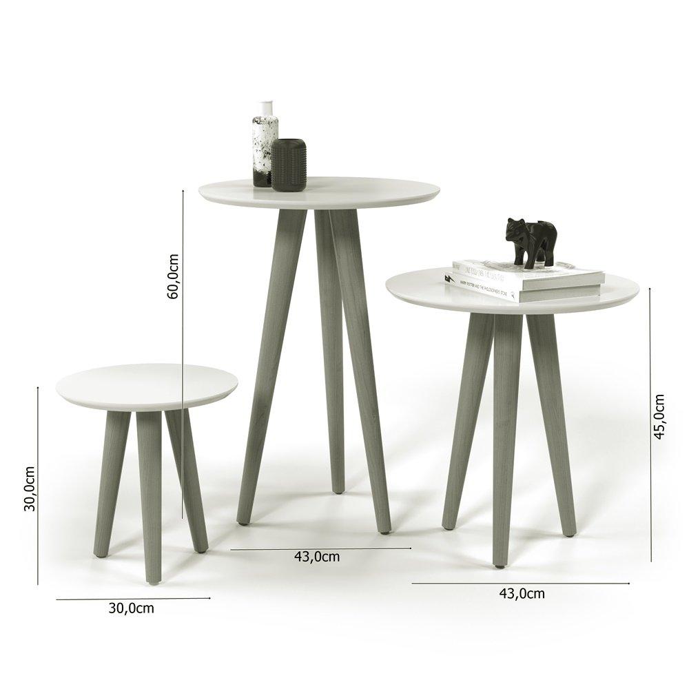 Conjunto 3 Mesas 4303 Pés Palito Ofertamo Sala Off White/Freijo