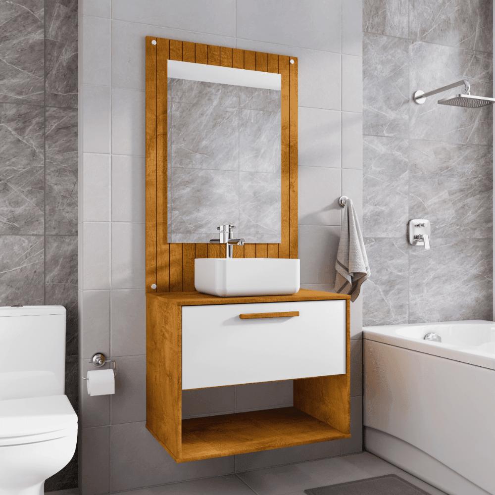 Conjunto Gabinete c/ Espelheira para Banheiro Zenit Naturalle/Branco