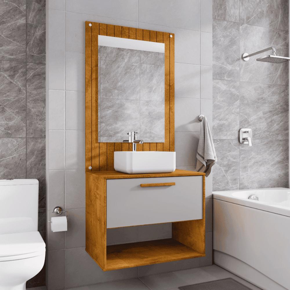 Conjunto Gabinete c/ Espelheira para Banheiro Zenit Naturalle/Off-White