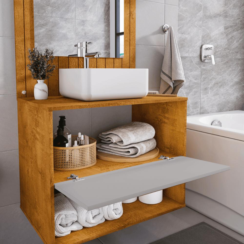 Conjunto Gabinete c/ Espelheira para Banheiro Zenit Naturalle/Off-White