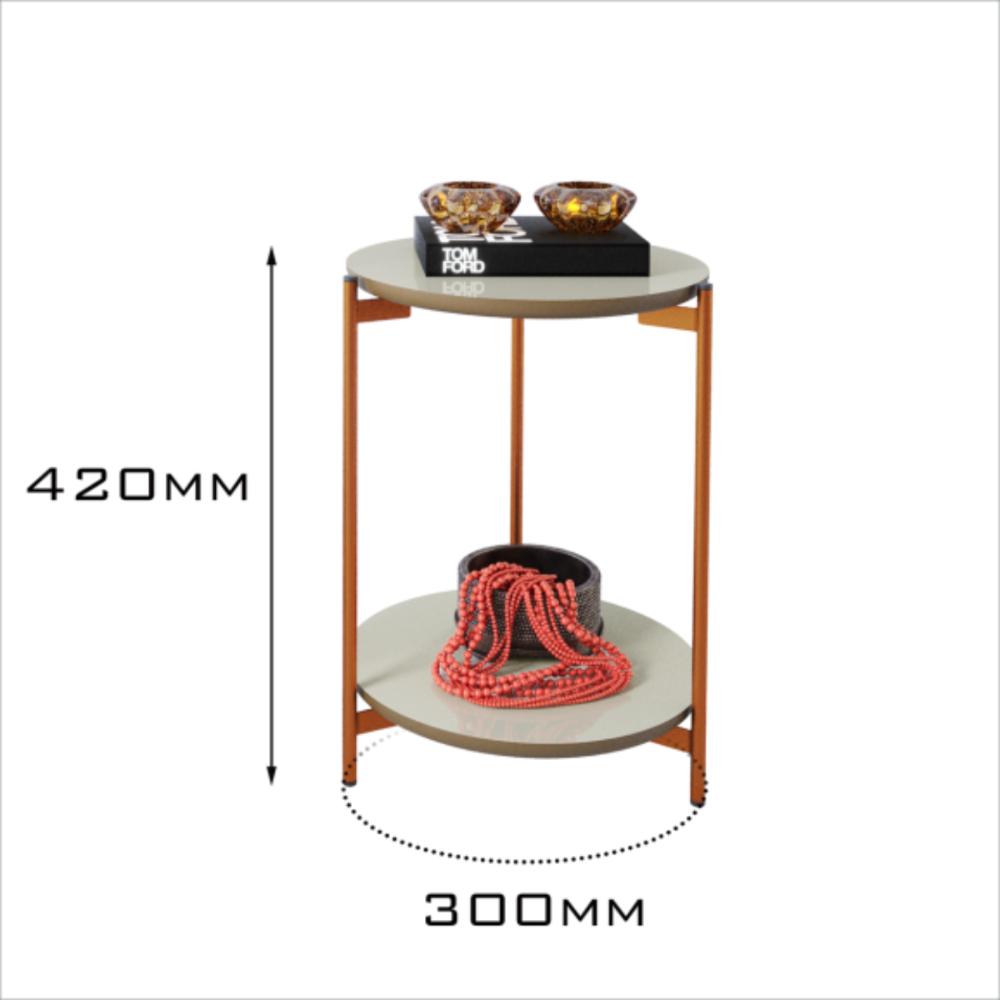 Conjunto Mesa de centro e Lateral Lunis Branca com Pés de Ferro Bronze