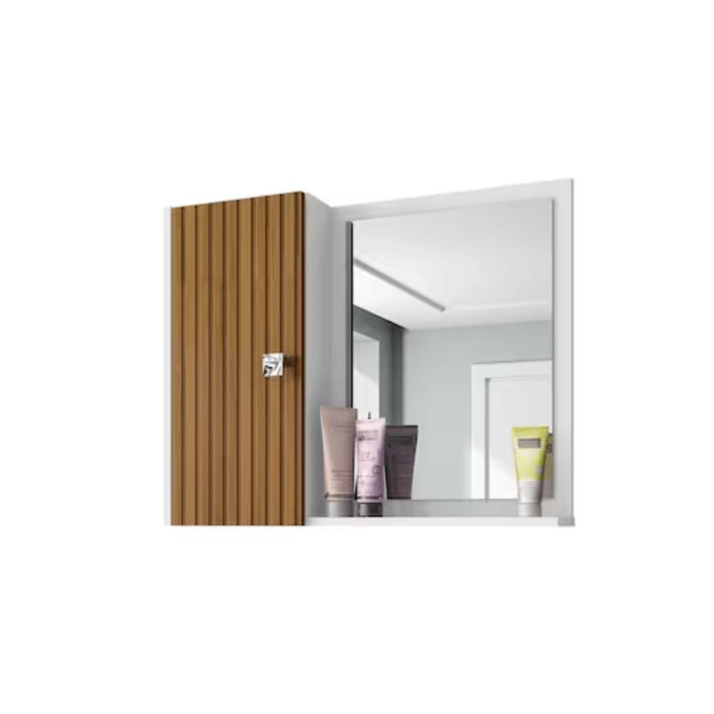 Espelheira Gênova Bechara 2075573 Banheiro Branco/Ripado - Ofertamo