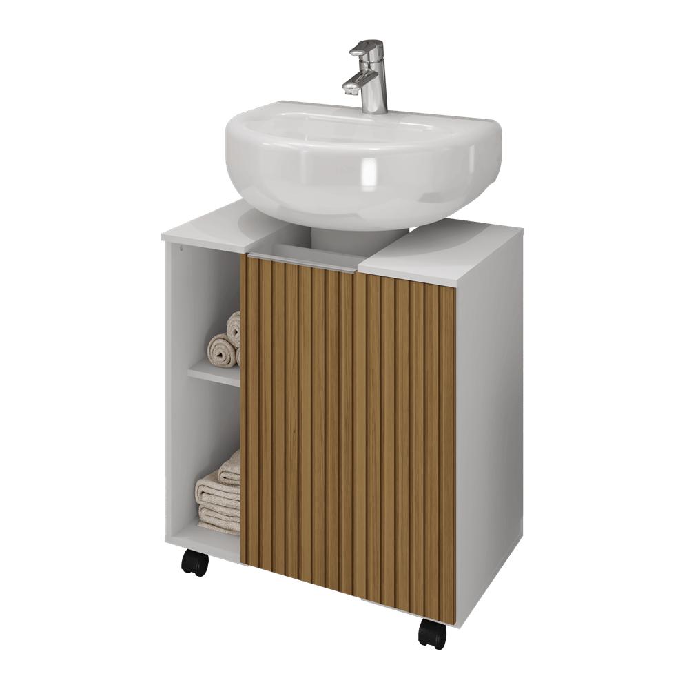 Gabinete Para Banheiro Pequin Bechara 2075554 Banheiro Branco/Ripado - Ofertamo