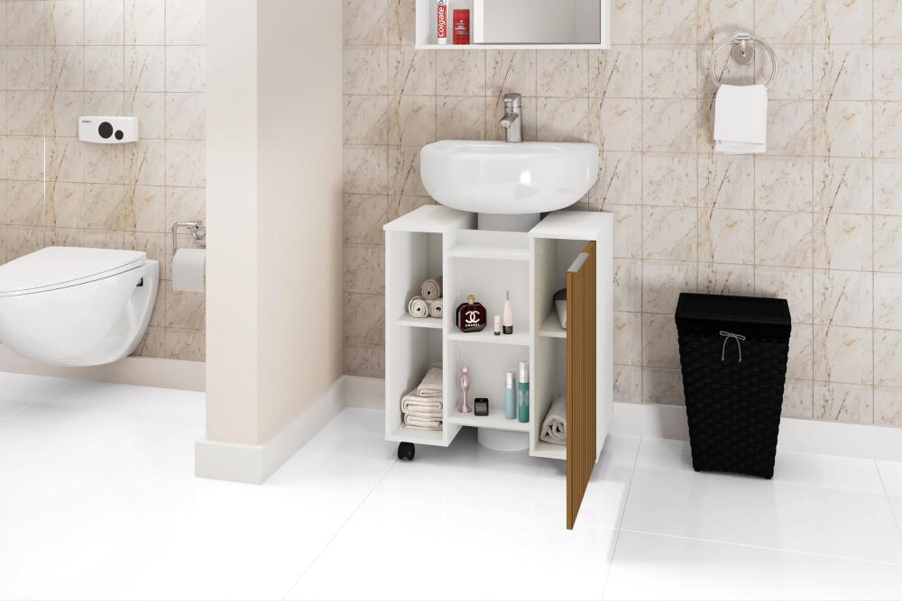 Gabinete Para Banheiro Pequin Bechara 2075554 Banheiro Branco/Ripado - Ofertamo