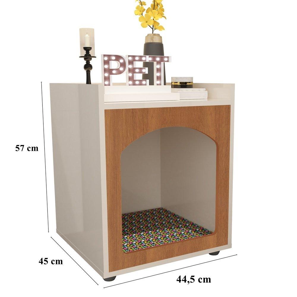 Mesa Cabeceira Casinha de Cachorro/Gato PET Off White/Freijo - Ofertamo