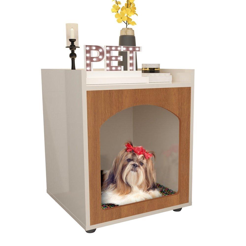 Mesa Cabeceira Casinha de Cachorro/Gato PET Off White/Freijo - Ofertamo
