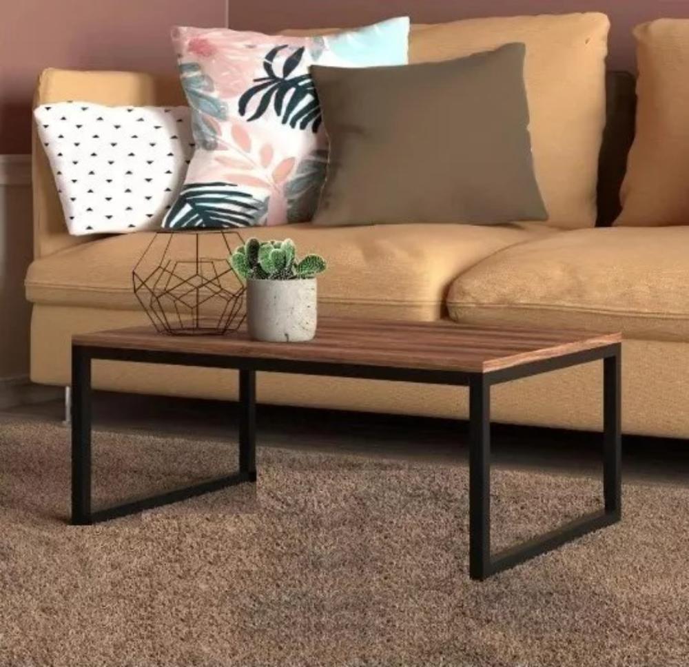 Mesa Centro Sala pés de ferro industrial 80x40 Tampo MDF Amadeirado Carmin