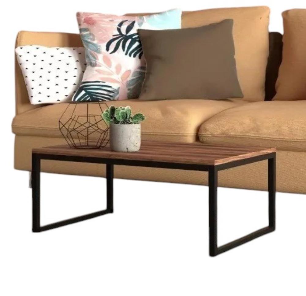 Mesa Centro Sala pés de ferro industrial 80x40 Tampo MDF Amadeirado Carmin