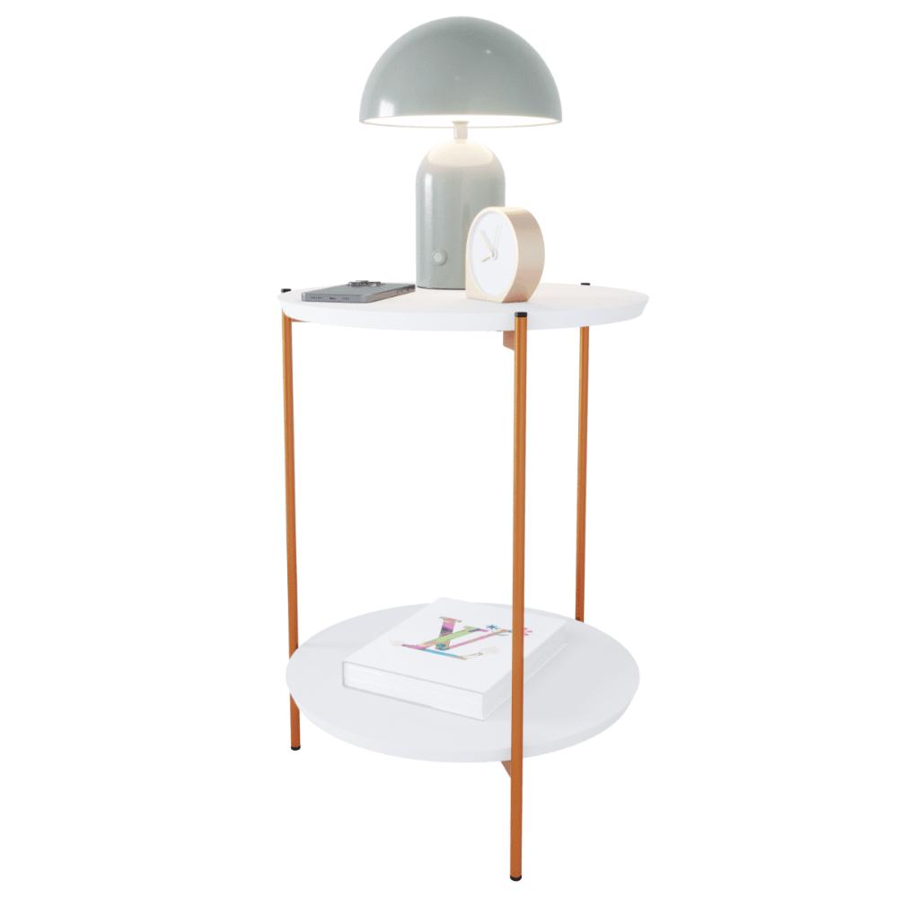 Mesa De Apoio Lateral Duda Branco Com Pés de Ferro Bronze