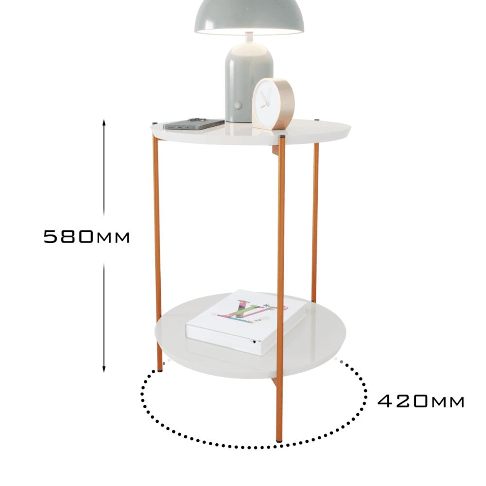 Mesa De Apoio Lateral Duda Off White Com Pés de Ferro Bronze