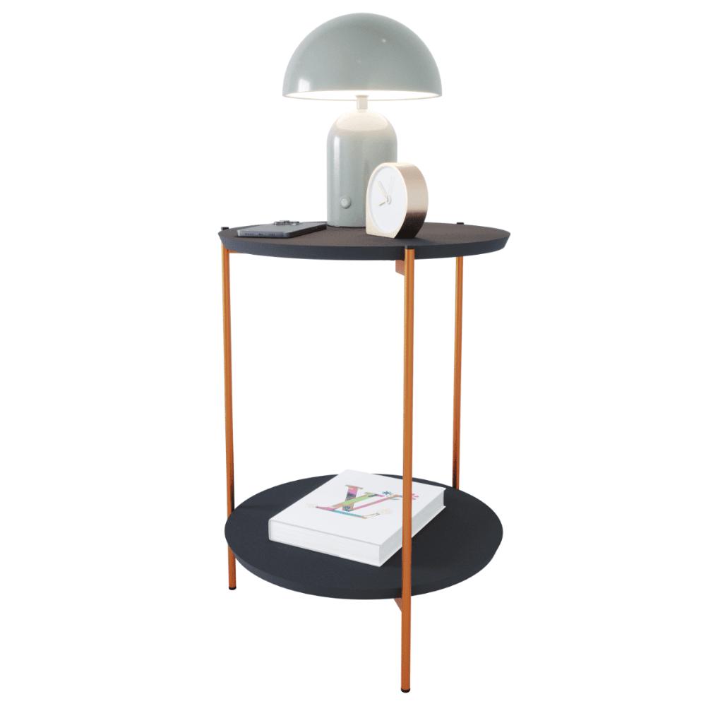 Mesa De Apoio Lateral Duda Preto Com Pés de Ferro Bronze