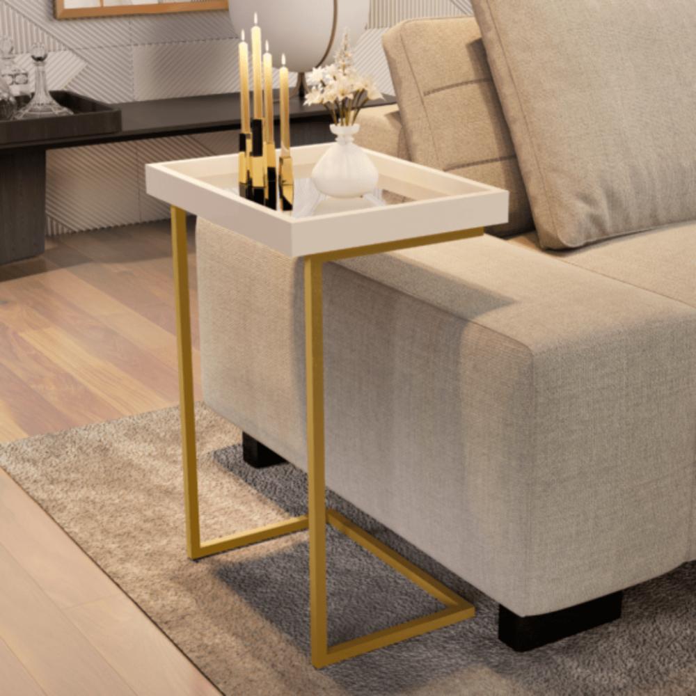 Mesa de Apoio Lateral Sala de estar 4774 Perola Pé de Ferro Dourado