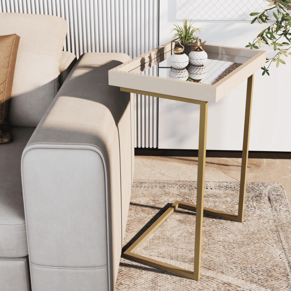 Mesa de Apoio Lateral Sala de estar 4774 Perola Pé de Ferro Dourado