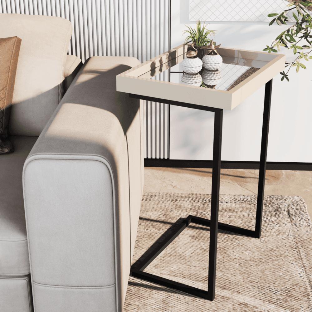 Mesa de Apoio Lateral Sala de estar 4774 Perola Pé de Ferro Preto