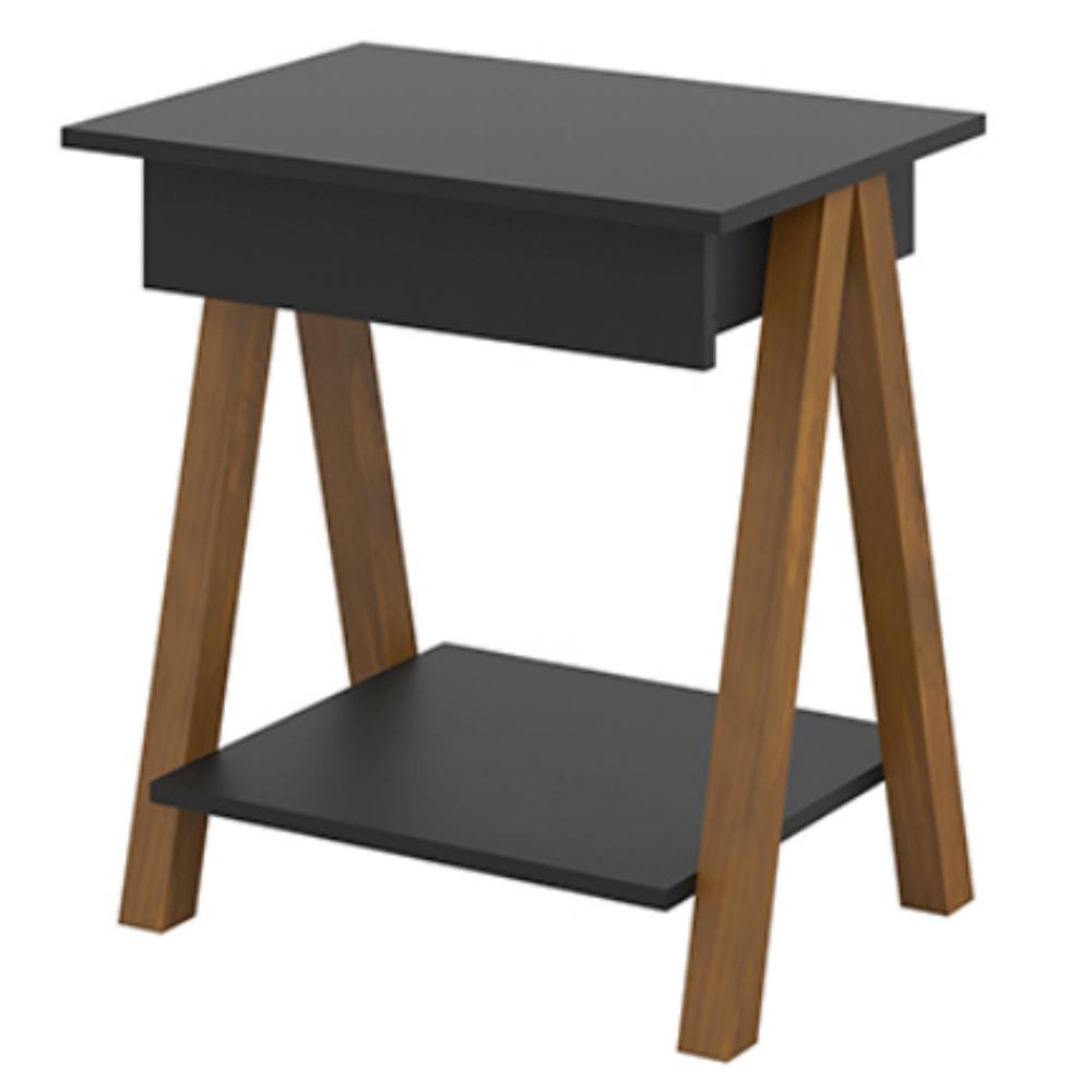Mesa de cabeceira 1 gaveta Integra Finger Amadeirado/Preto - Ofertamo