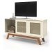 Rack Buffet Com Duas Porta De Correr Rattan Pés Em Madeira Off White - Ofertamo
