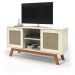 Rack Buffet Com Duas Porta De Correr Rattan Pés Em Madeira Off White - Ofertamo