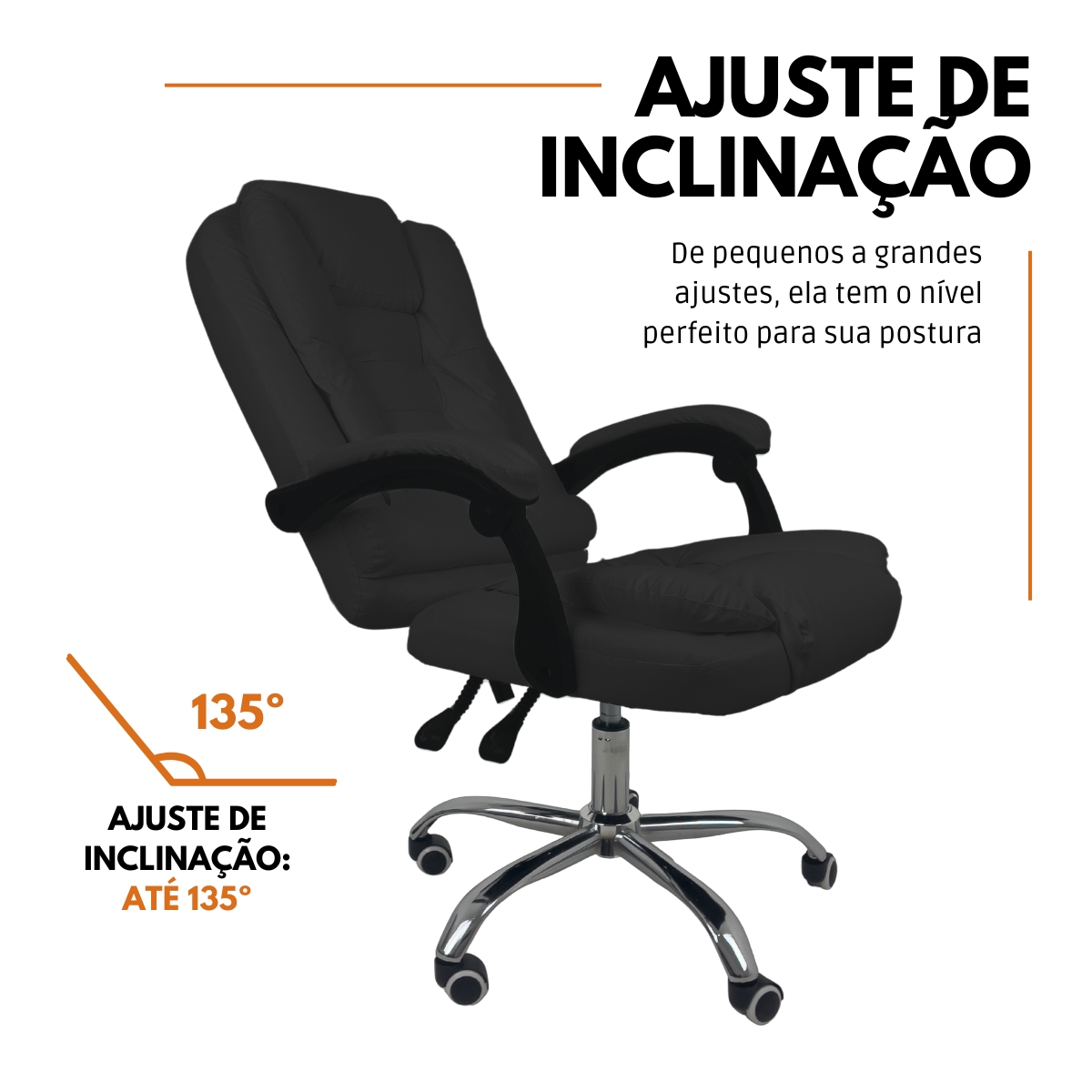 Cadeira De Escritório Presidente Soft Reclinável Ergonômica Preto