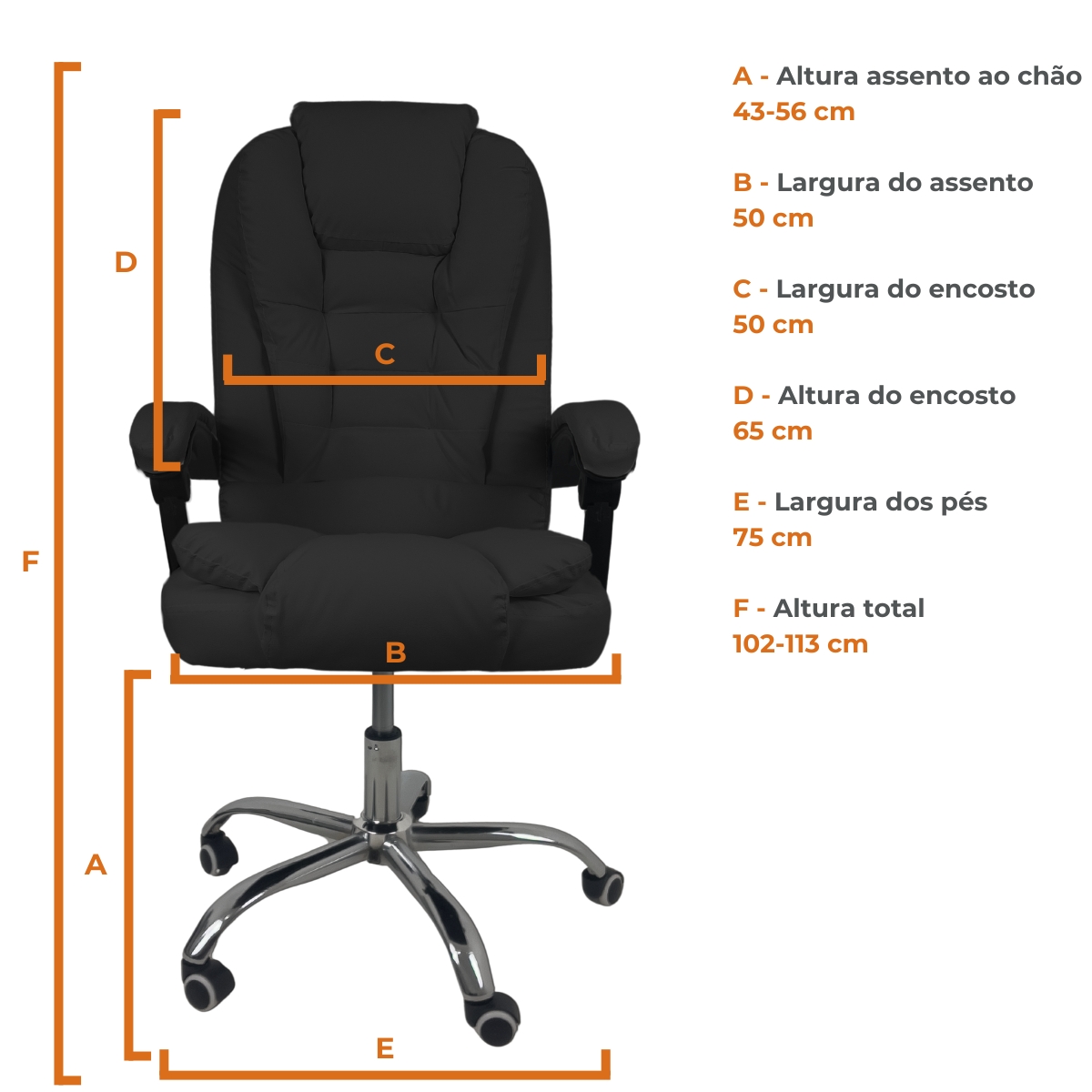 Cadeira De Escritório Presidente Soft Reclinável Ergonômica Preto