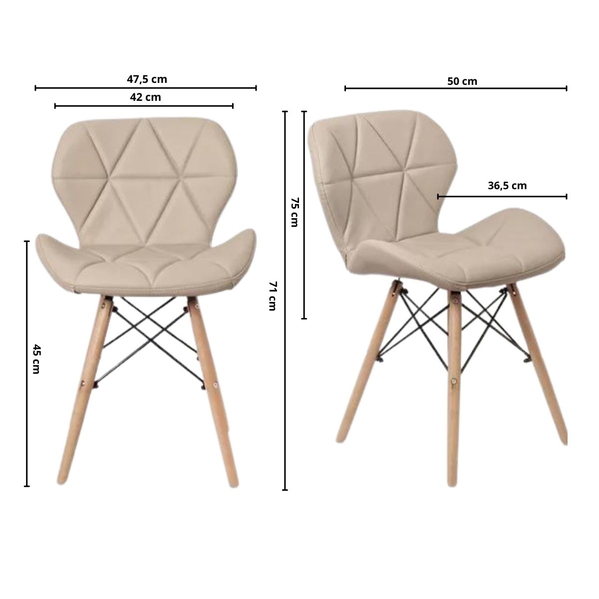Cadeira Estofada Eiffel Slim Wood Pés de Madeira Bege