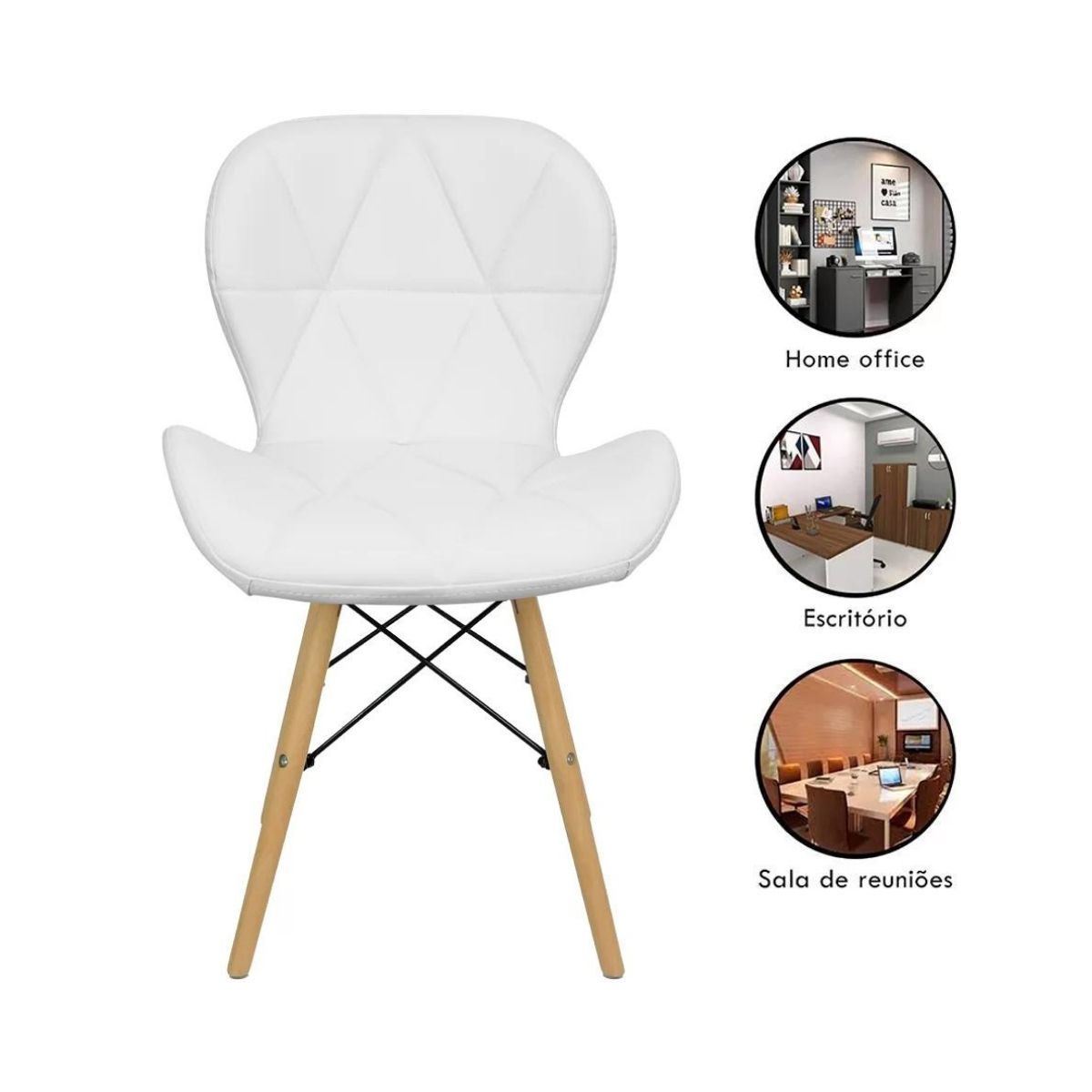 Cadeira Estofada Eiffel Slim Wood Pés de Madeira Branco
