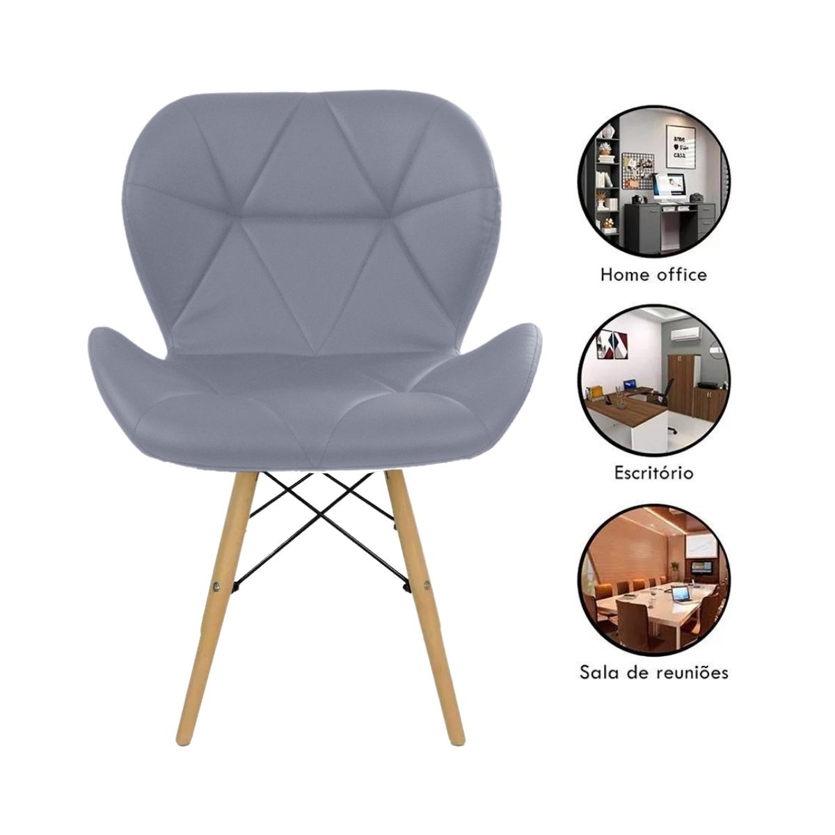 Cadeira Estofada Eiffel Slim Wood Pés de Madeira Cinza