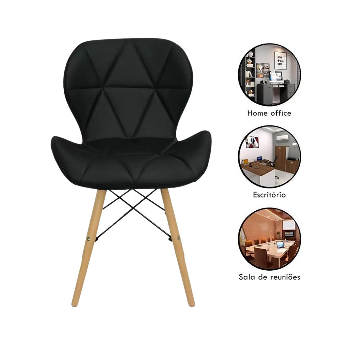 Cadeira Estofada Eiffel Slim Wood Pés de Madeira Preto