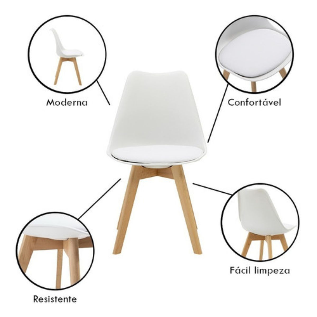 Cadeira Saarinen Wood Com Estofamento Várias Cores - Branco
