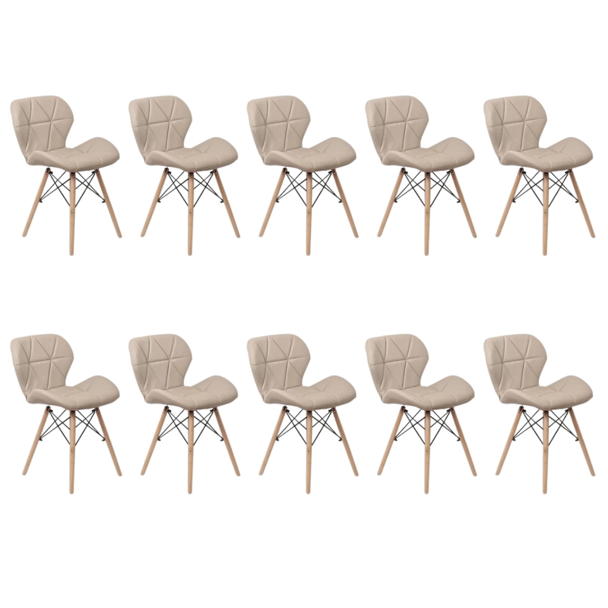 Kit 10 Cadeiras Estofada Eiffel Slim Wood Pés de Madeira Bege