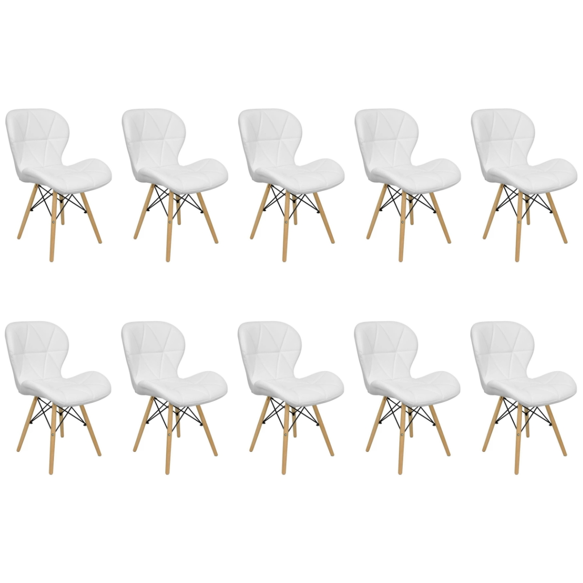 Kit 10 Cadeiras Estofada Eiffel Slim Wood Pés de Madeira Branco