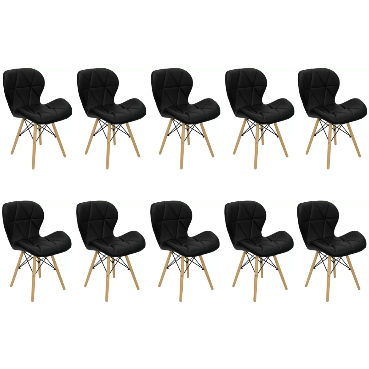 Kit 10 Cadeiras Estofada Eiffel Slim Wood Pés de Madeira Preto