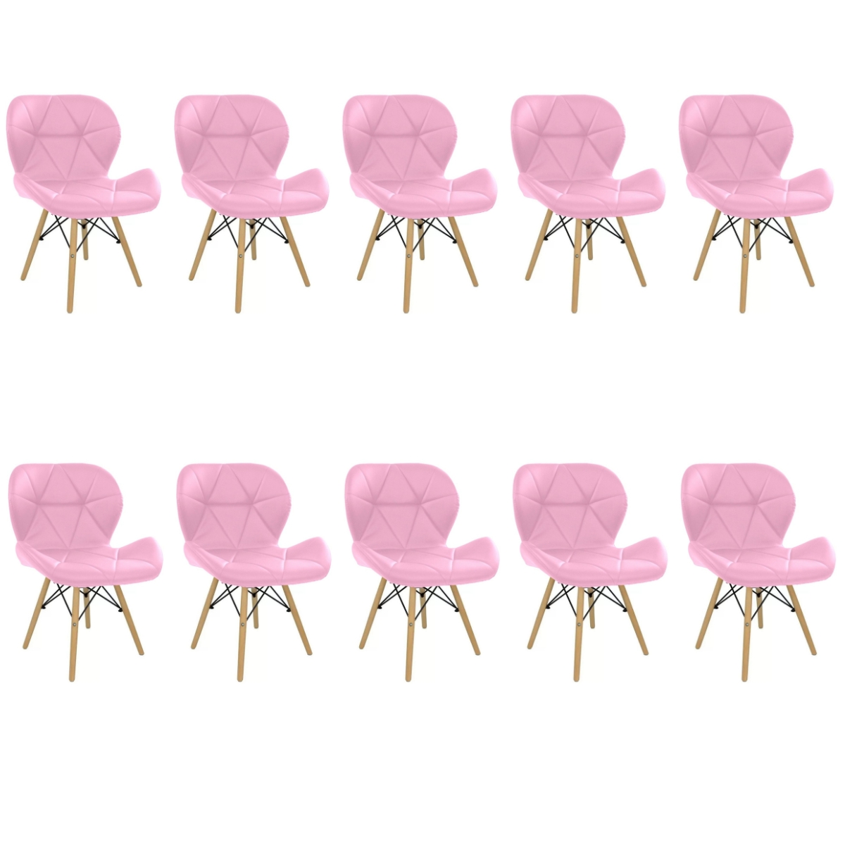 Kit 10 Cadeiras Estofada Eiffel Slim Wood Pés de Madeira Rosa