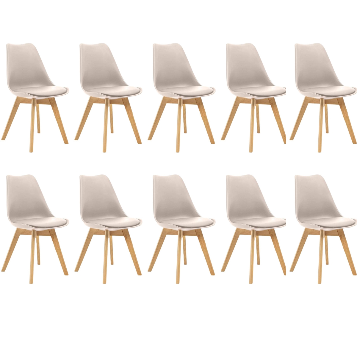 Kit 10 Cadeiras Estofadas Saarinen Wood Pés de Madeira Bege