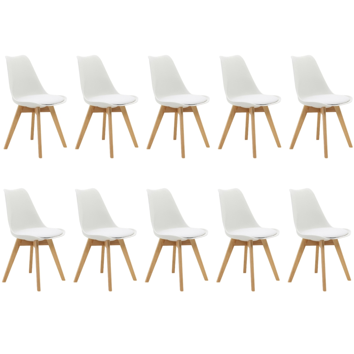 Kit 10 Cadeiras Estofadas Saarinen Wood Pés de Madeira Branco