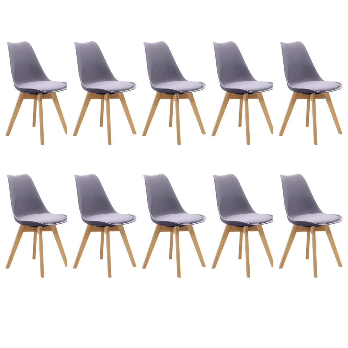Kit 10 Cadeiras Estofadas Saarinen Wood Pés de Madeira Cinza