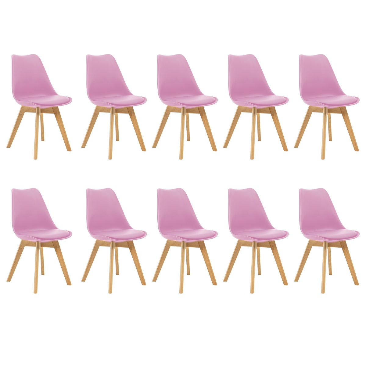 Kit 10 Cadeiras Estofadas Saarinen Wood Pés de Madeira Rosa