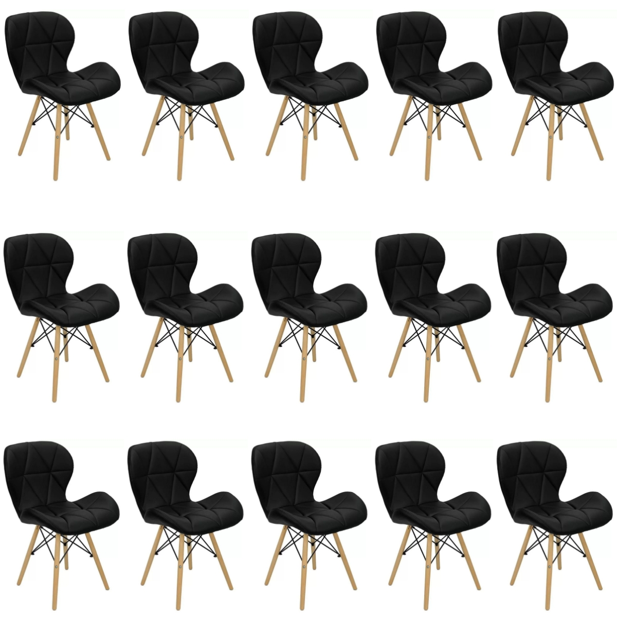 Kit 15 Cadeiras Estofada Eiffel Slim Wood Pés de Madeira Preto