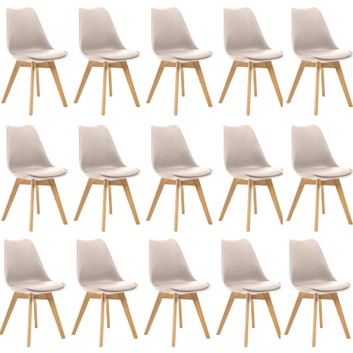 Kit 15 Cadeiras Estofadas Saarinen Wood Pés de Madeira Bege