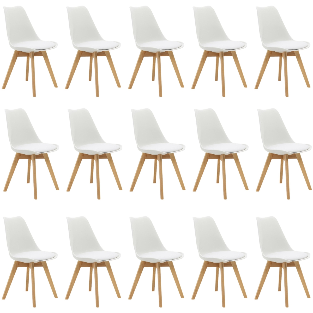 Kit 15 Cadeiras Estofadas Saarinen Wood Pés de Madeira Branco