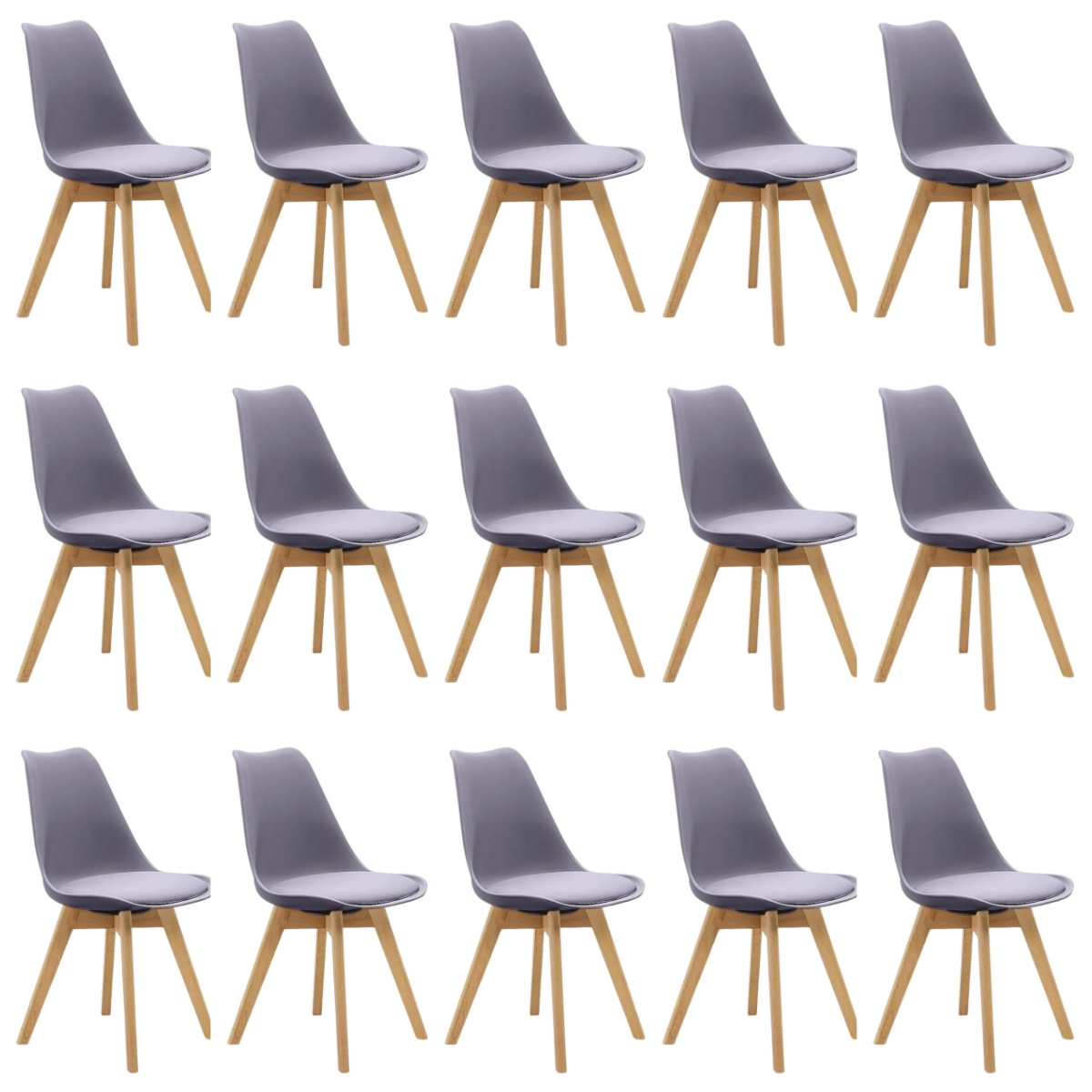 Kit 15 Cadeiras Estofadas Saarinen Wood Pés de Madeira Cinza