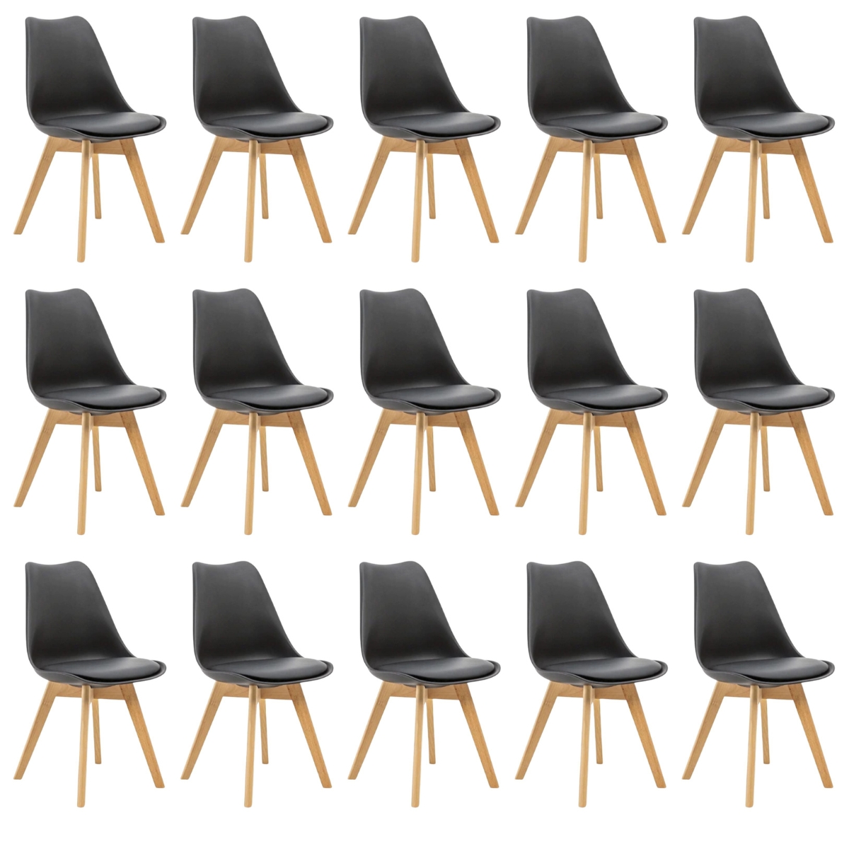 Kit 15 Cadeiras Estofadas Saarinen Wood Pés de Madeira Preto