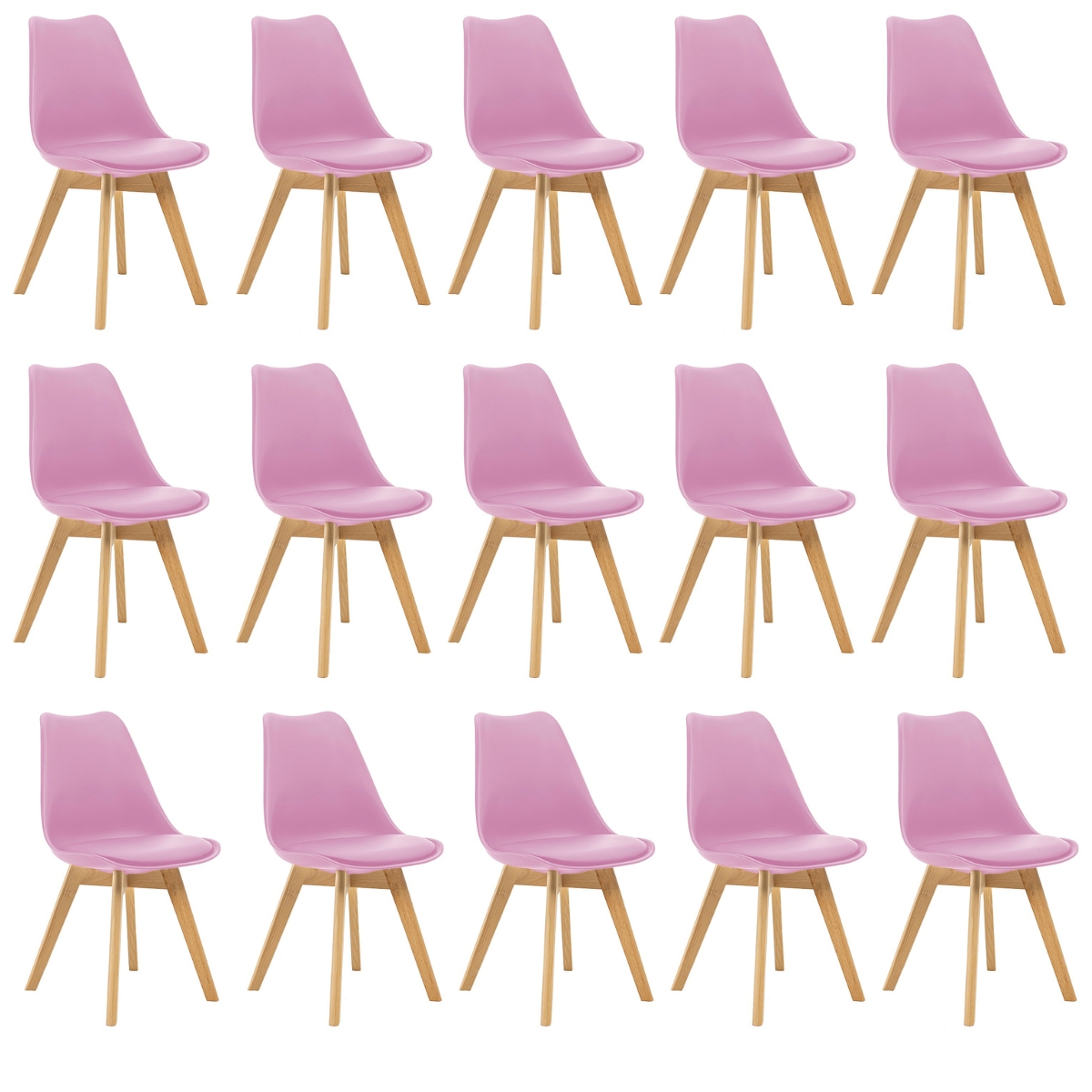Kit 15 Cadeiras Estofadas Saarinen Wood Pés de Madeira Rosa