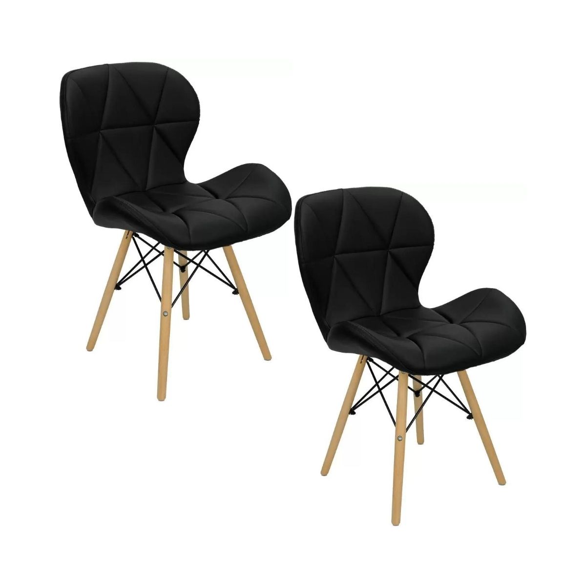 Kit 2 Cadeiras Estofada Eiffel Slim Wood Pés de Madeira Preto