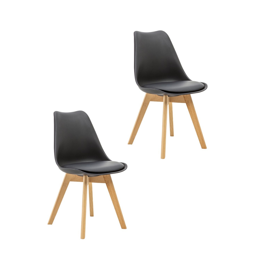 Kit 2 Cadeiras Saarinen Wood Com Estofamento V rias Cores (Preto)