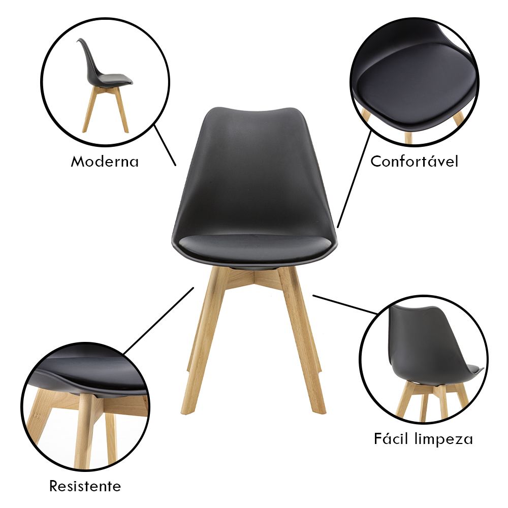 Kit 2 Cadeiras Saarinen Wood Com Estofamento V rias Cores (Preto)