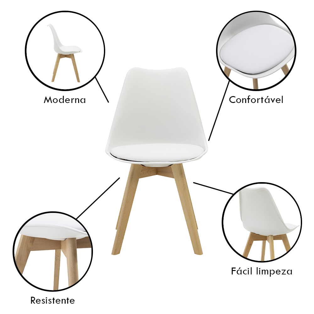 Kit 2 Cadeiras Saarinen Wood Com Estofamento Várias Cores - Branco