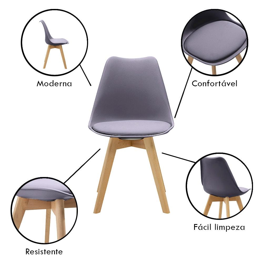Kit 2 Cadeiras Saarinen Wood Com Estofamento Várias Cores - Cinza