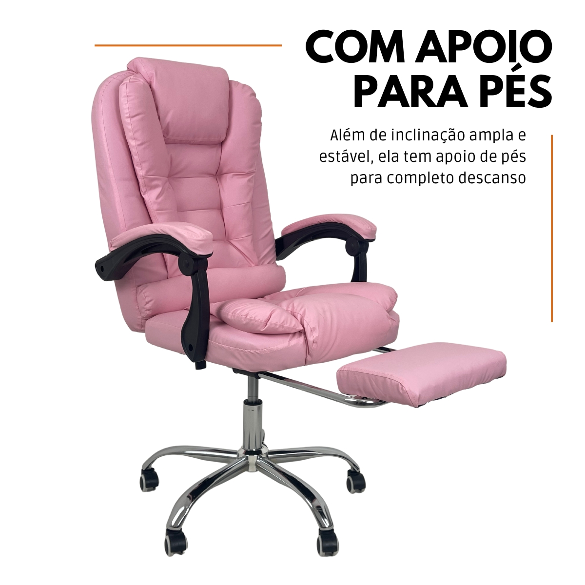 Kit 2 Cadeiras de Escritório Presidente Soft Ergonômica Apoio Para Pés Rosa